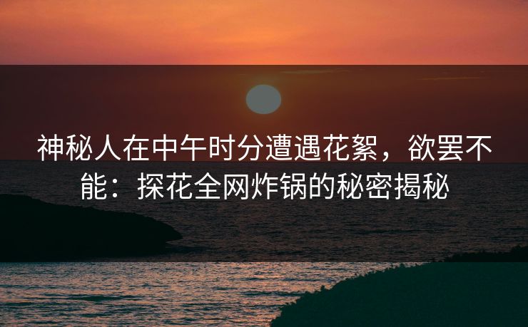 神秘人在中午时分遭遇花絮，欲罢不能：探花全网炸锅的秘密揭秘